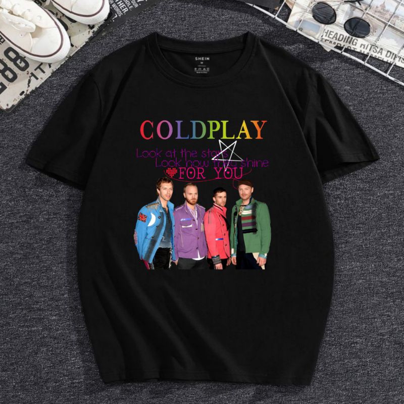 Kaos Coldplay Pria Wanita Original Oversize Pria Jumbo Hitam Glow In The Dark Kaos Coldplay Tour Mus