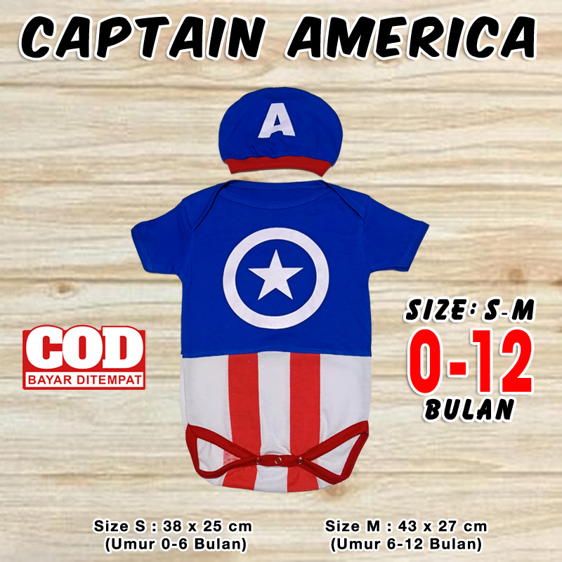 jumper Baju kaos bayi karakter captain america kapten amerika superhero marvel set jamper romper pak