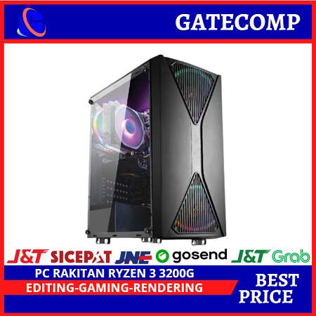 PC Gaming Fullset AMD Ryzen 3 3200G SSD 256GB Lengkap LED 24 inc Keyboard Mouse GAMING