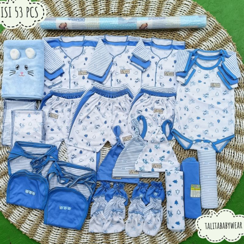 53 PCS Perlengkapan Baju Bayi Baru Lahir Seri Biru/Paket Brojol Baby Paket Komplit Terlengkap talitababywear