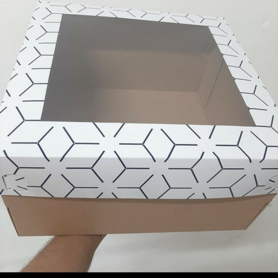 

(5 pcs) kardus kue bolu dus cake tart ulang tahun box motif mozaik putih tutup jendela mika kotak kemasan pudding ukuran 30x30cm