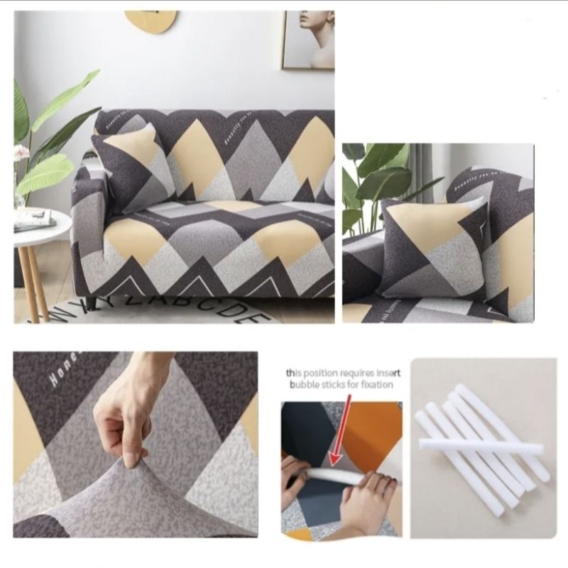 Cover SOFA 1/ 2 /3 /4 seater ELASTIC-Sarung SOFA 1/2/3/4 dudukan MOTIF baru import PREMIUM