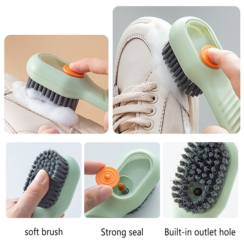 Sikat Sepatu Dispenser Tempat Sabun Tombol Pencet Brush Pembersih Serbaguna Sikat Cuci Baju Pakaian Sandal Sendal Lap