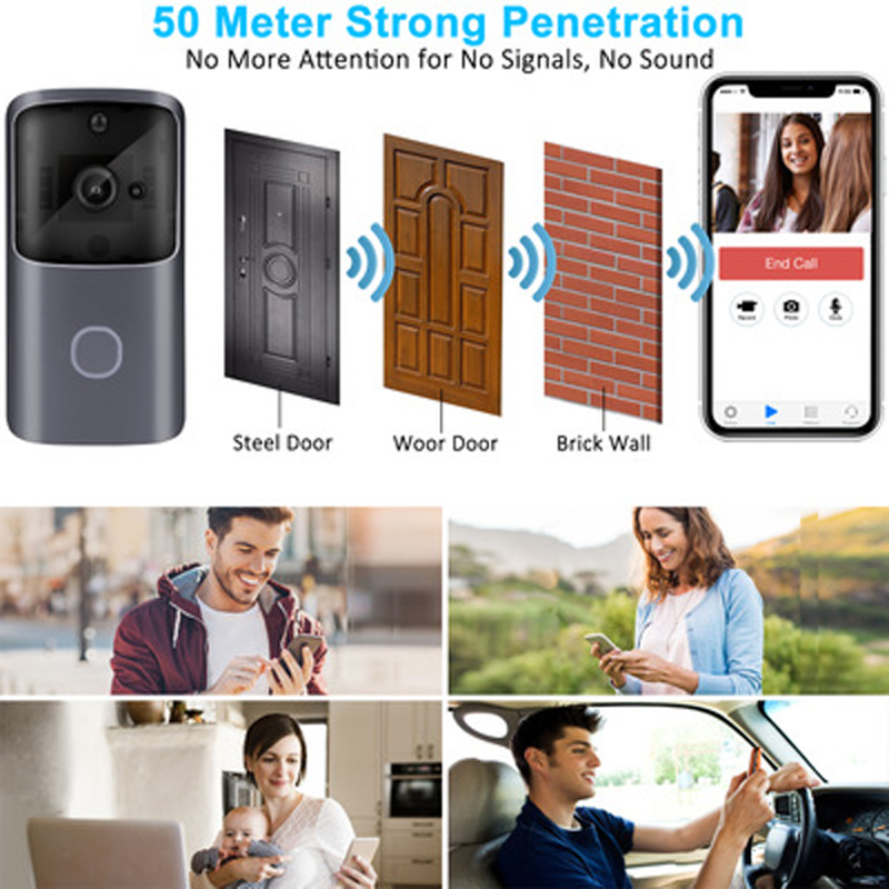 Bel Rumah Smart Doorbell Wireless HD Video Two Way Audio WowCam App - M10 - Gray