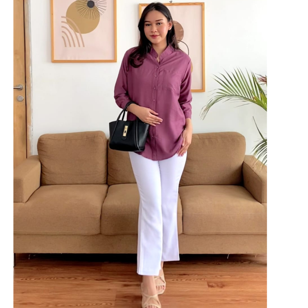 Nhm Kemeja Kerah Shanghai Wanita Polos Polo Linen