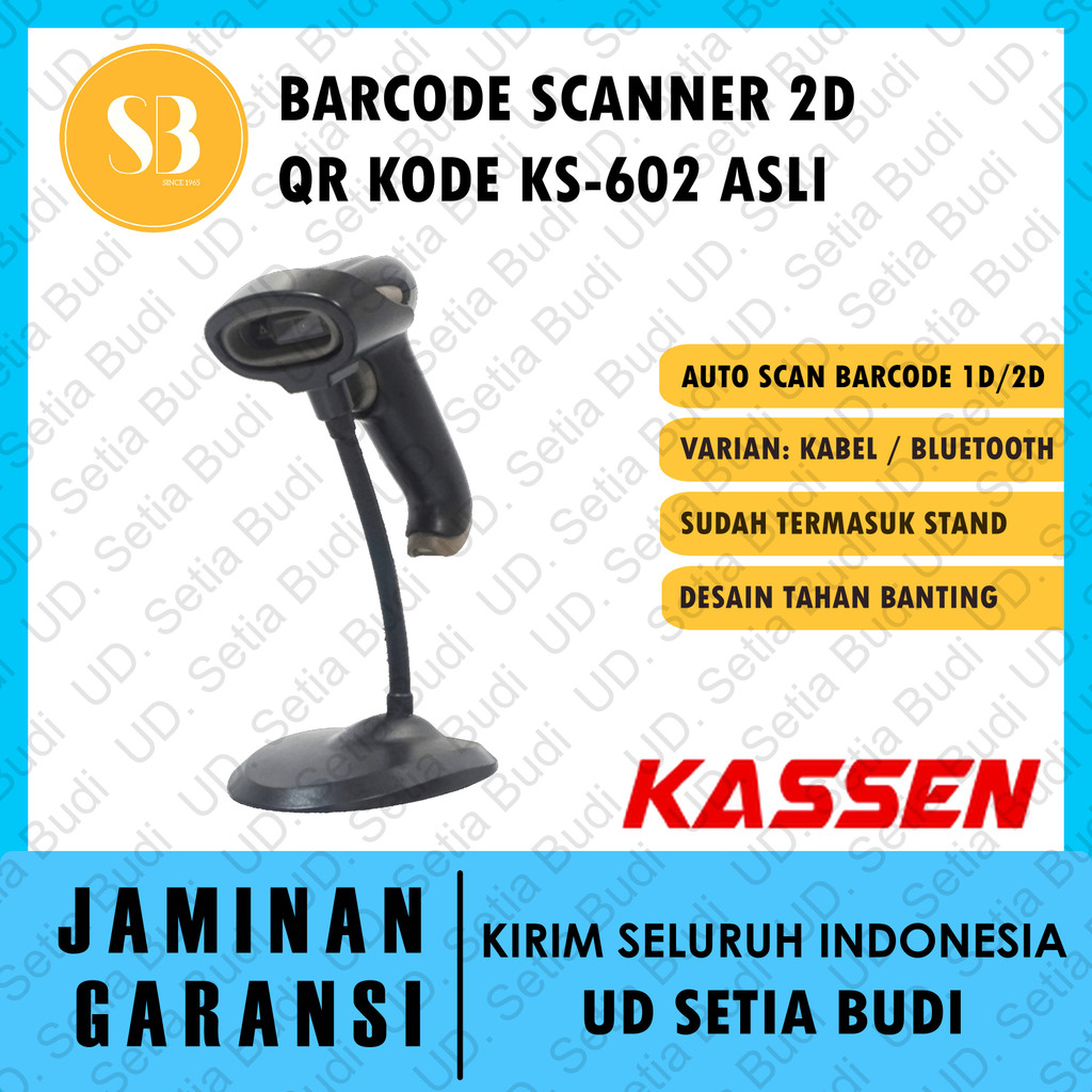 Scanner Barcode Kassen KS-602 2D USB / Bluetooth dengan Stand Asli