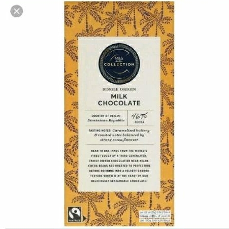 

MARKS & SPENCER M&S Single Origin Dominican Republic Milk Chocolate 46% Cocoa 100g