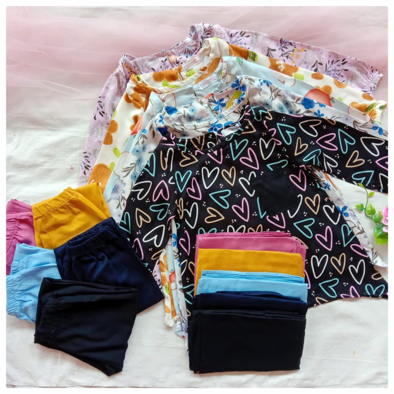 ONE SET AZZAHRA 1-4 tahun | 3in1 SETCEL + HIJAB PASHMINA RAYON TERMURAH ANAK