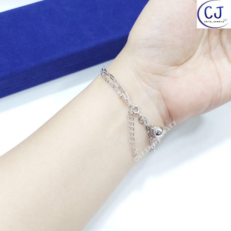 Gelang Tangan Perak Wanita Asli Silver 925 Lapis Emas Putih Model PaperClip Variasi Jedar 2 layer - Perhiasan Perak Asli