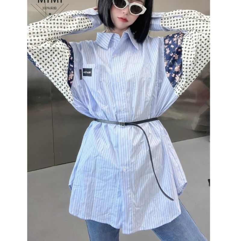 MDLV ~ 2460# Florena Patchwork Shirt Kemeja Salur Polka