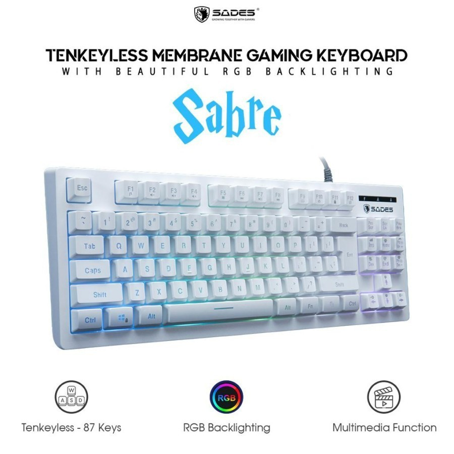 Sades Keyboard Gaming TKL Membrane Sabre RGB Backlight