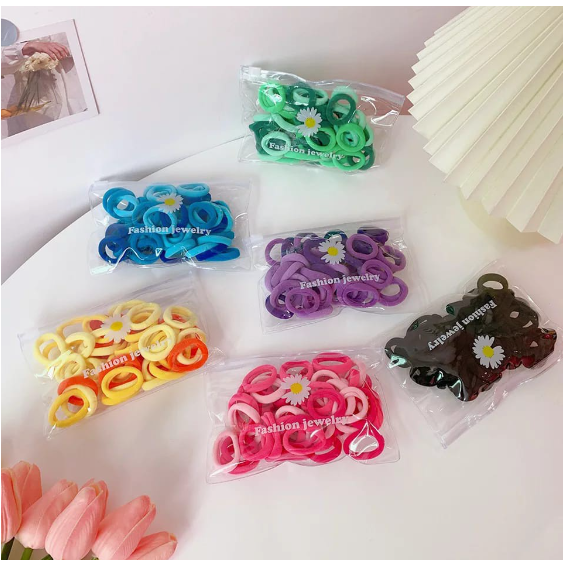 free pouch Karet Rambut Donut mini Kunciran Rambut Rambut Murah import/ ikat rammbut anak/ rainbow kuncir