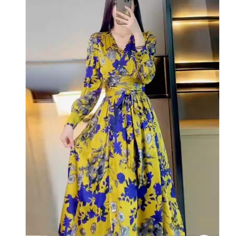 MDLV ~ 98850# Sahara V-neck Dress Maxi Flower