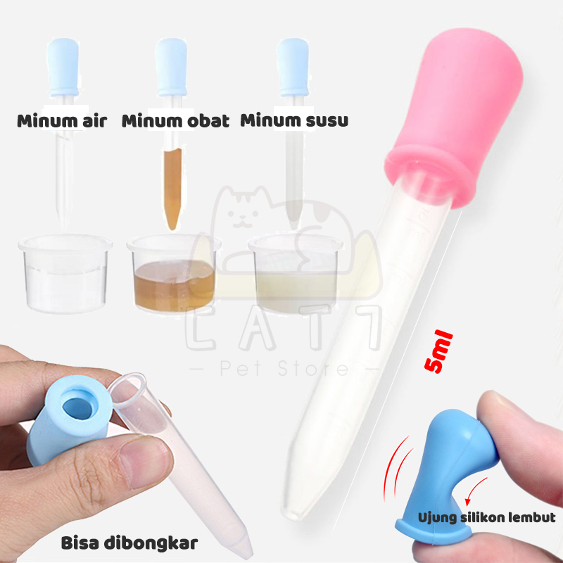 Pipet Tetes Hewan Minum Air Susu Perangkat Bantu Minum Air untuk Kucing Anak Anjing Anak 5ml Feeder Dropper Penitis