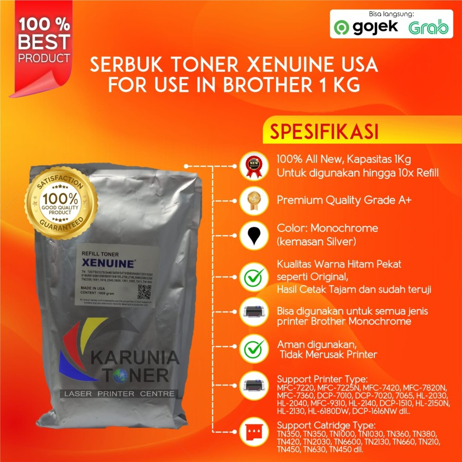Serbuk Toner Xenuine USA TN2356 2356 TN2306 L2540 L2365 DCP 7065 1KG