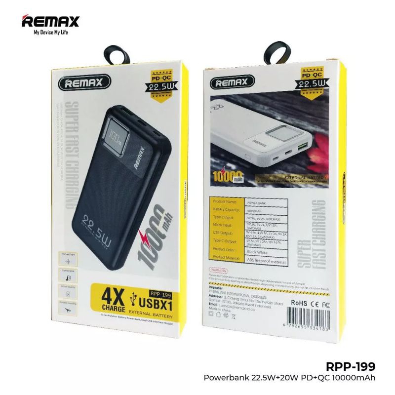 Remax RPP-199 Powerbank 10000mAh QC 3.0+PD 22,5W Digital Display