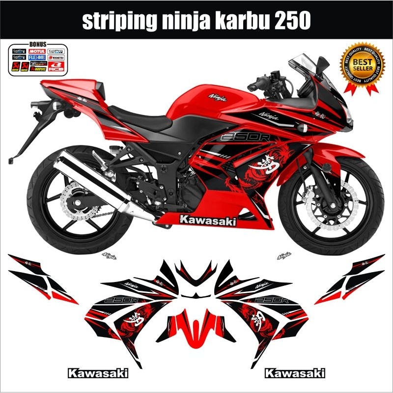 STRIPING NINJA 250 KARBU / DECAL STICKER KAWASAKI NINJA 250 KARBURATOR / STOCK DECALS SEMIFULL BODY 