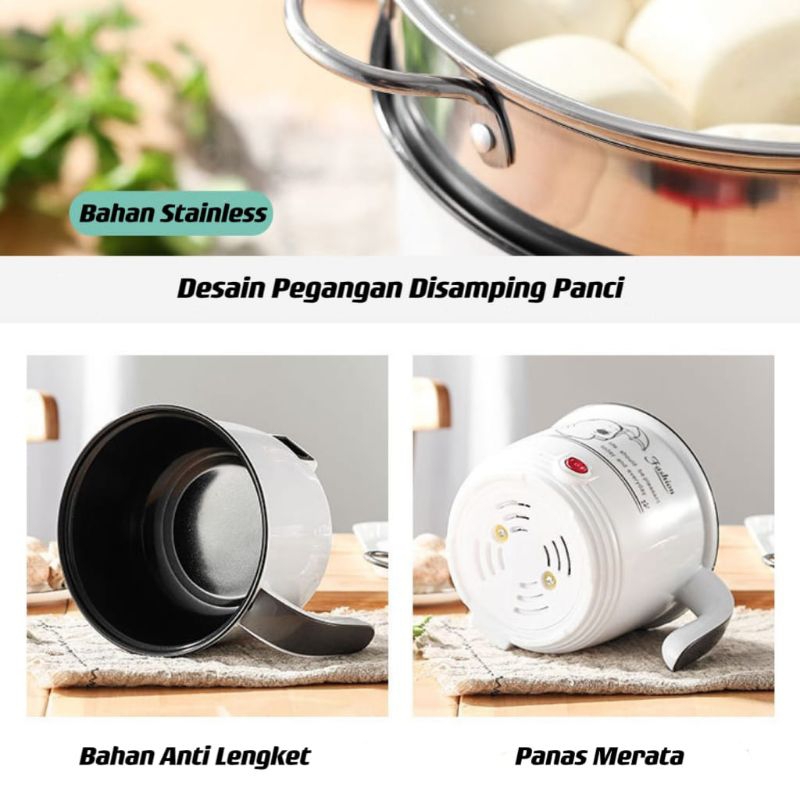 Panci Listrik KUKUS / Elektrik Bahan Teflon Free Kukusan Stainless / Panci Serbaguna⭐Panda99⭐