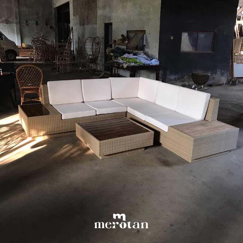 Set Sofa Sudut Rotan Sintetis / Sofa Tamu Rotan Sintetis Premium
