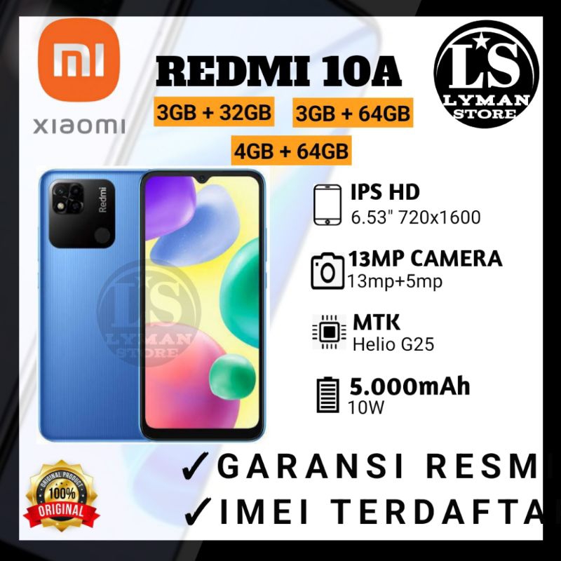 XIAOMI REDMI 10A 3/32GB 3/64GB 4/64GB GARANSI RESMI