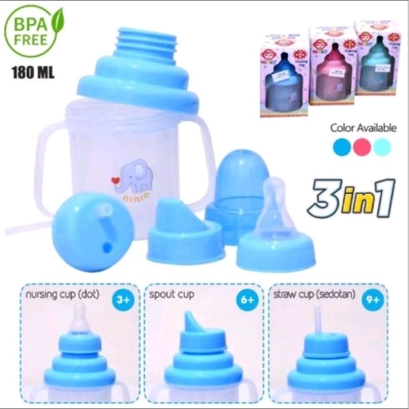 Ninio Training Cup 3 in 1 /Botol Susu Bayi Step 1-2-3/Gelas Belajar