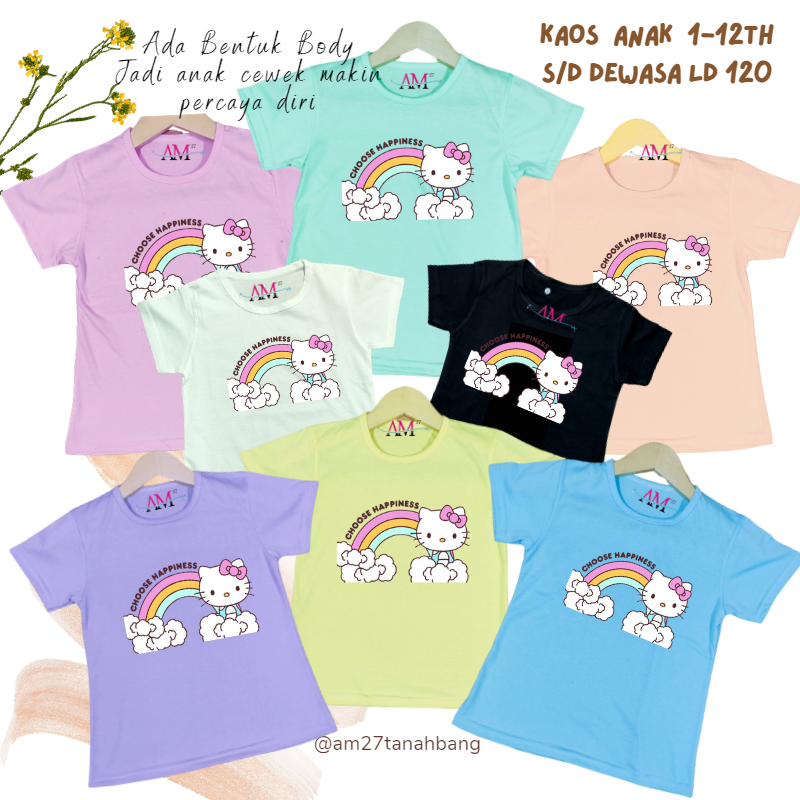 Baju kaos anak cewek 3-12 tahun sampai dewasa jumbo motif Kitty