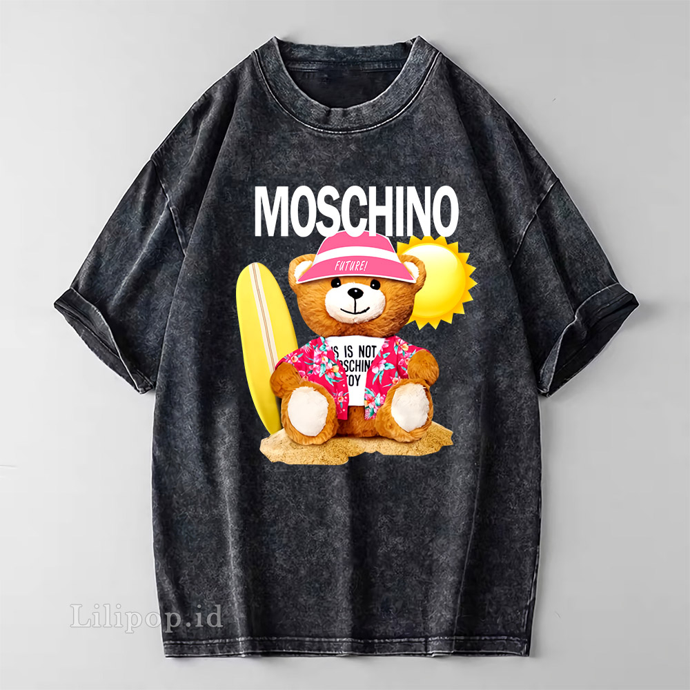 Kaos Baju Wash Tshirt MOSCHINO BEAR Wanita Pria Stone wash Baju Distro Basic Lengan Pendek unisex