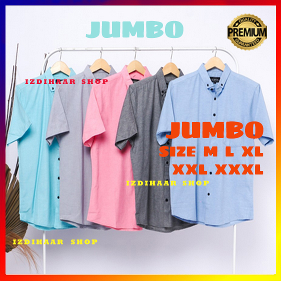 Kemeja Pria Lengan Pendek Polos Katun Hijau Tosca Sage JUMBO XXXL