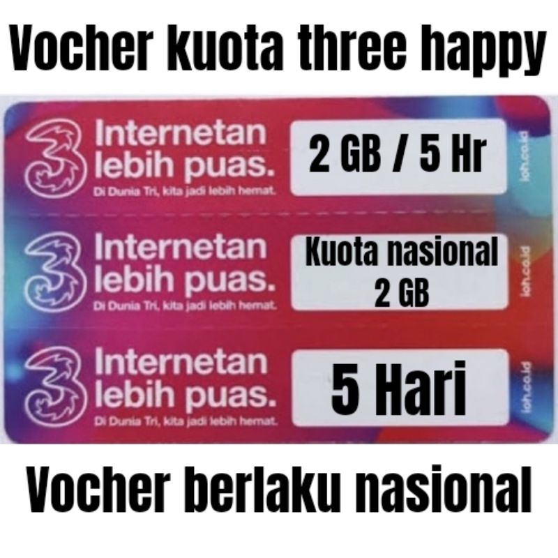 [PROMO] VOCHER KUOTA TRI HAPPY MINI 2 GB 5 HARI
