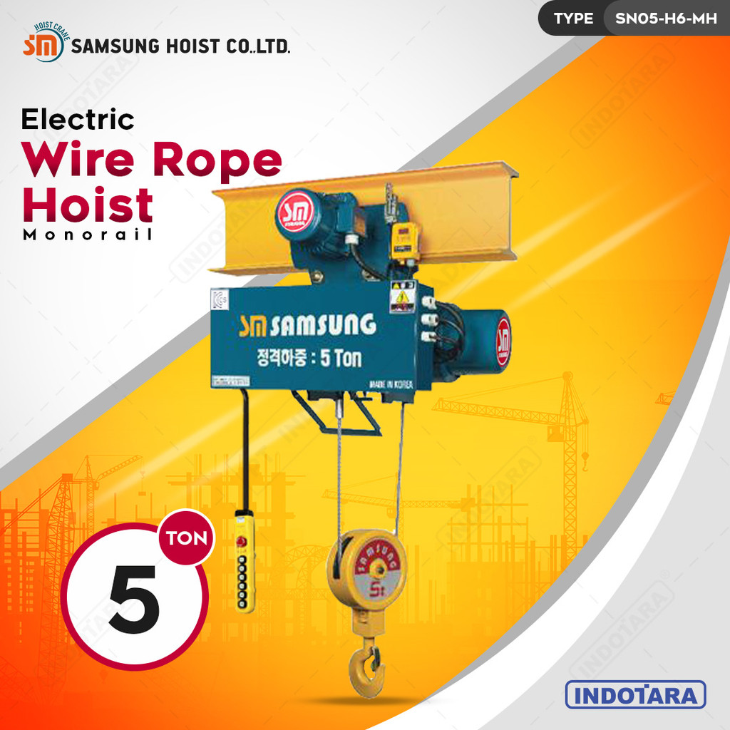 Electric Wire Rope Hoist 5 Ton Samsung Hoist SN05-H6-MH