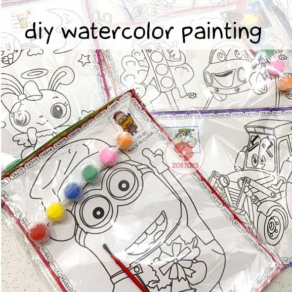 Zoetoys DIY Watercolor Painting | Set Perlengkapan Aktifitas Mewarnai Gambar Kertas Melukis Cat Air Water Color Lukis Anak | Mainan Edukasi