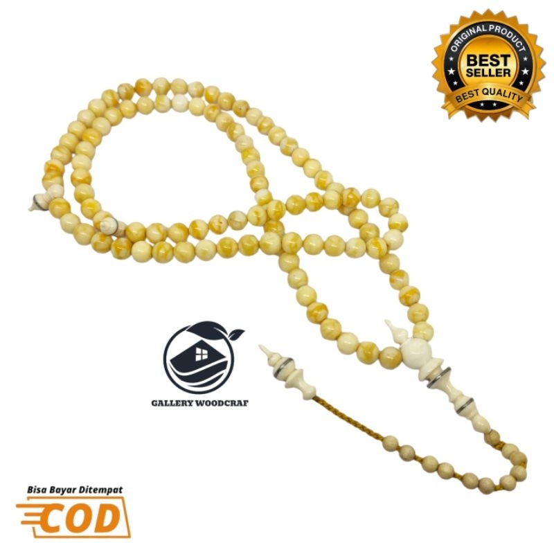 Tasbih Batu Coral Marjan Putih Kepala Tulang asli original, Tasbih 99 butir