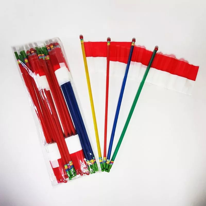 20PCS BENDERA MERAH PUTIH PLASTIK GAGANG STICK + PELUIT