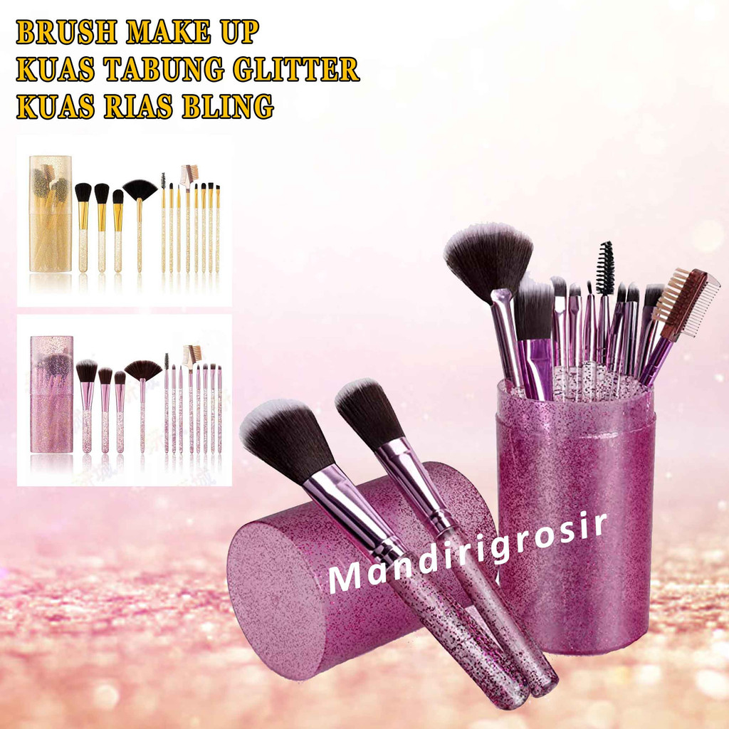 Kuas Tabung Glitter* Brush Make Up* Kuas Rias Bling* 1 Set Isi 12pc