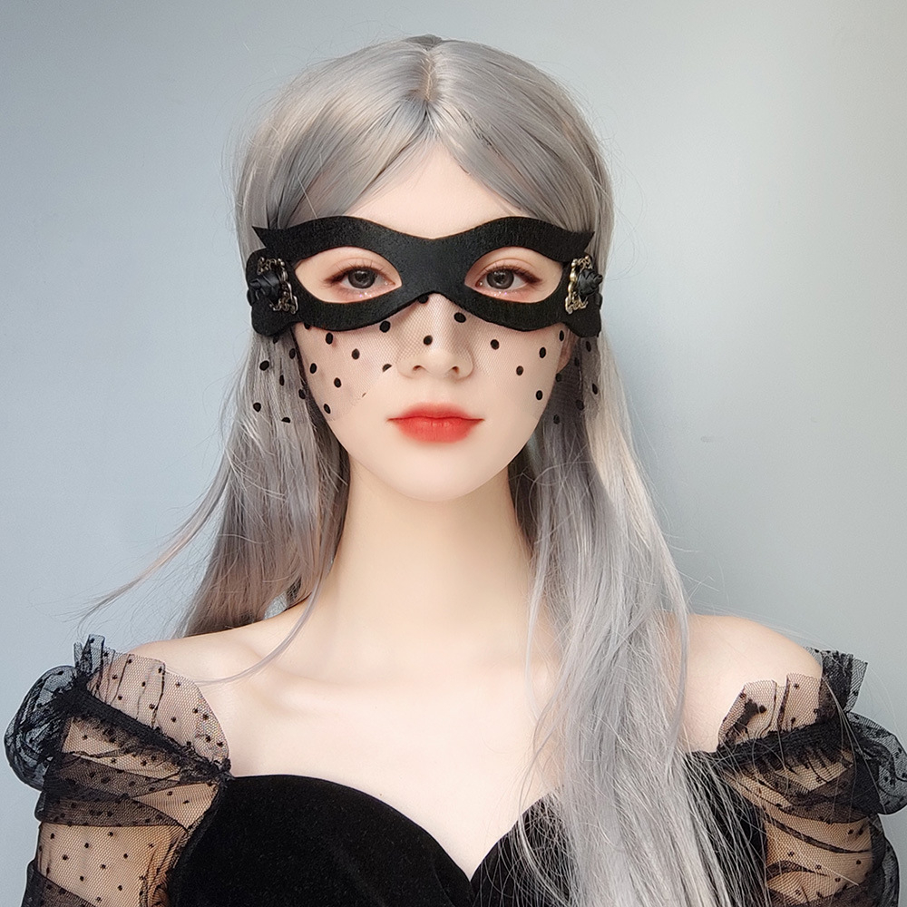 [ GOTH] Cosplay Polka Dot Lace Eye Mask / Masker Mata Polka Dot Renda Cosplay 8035