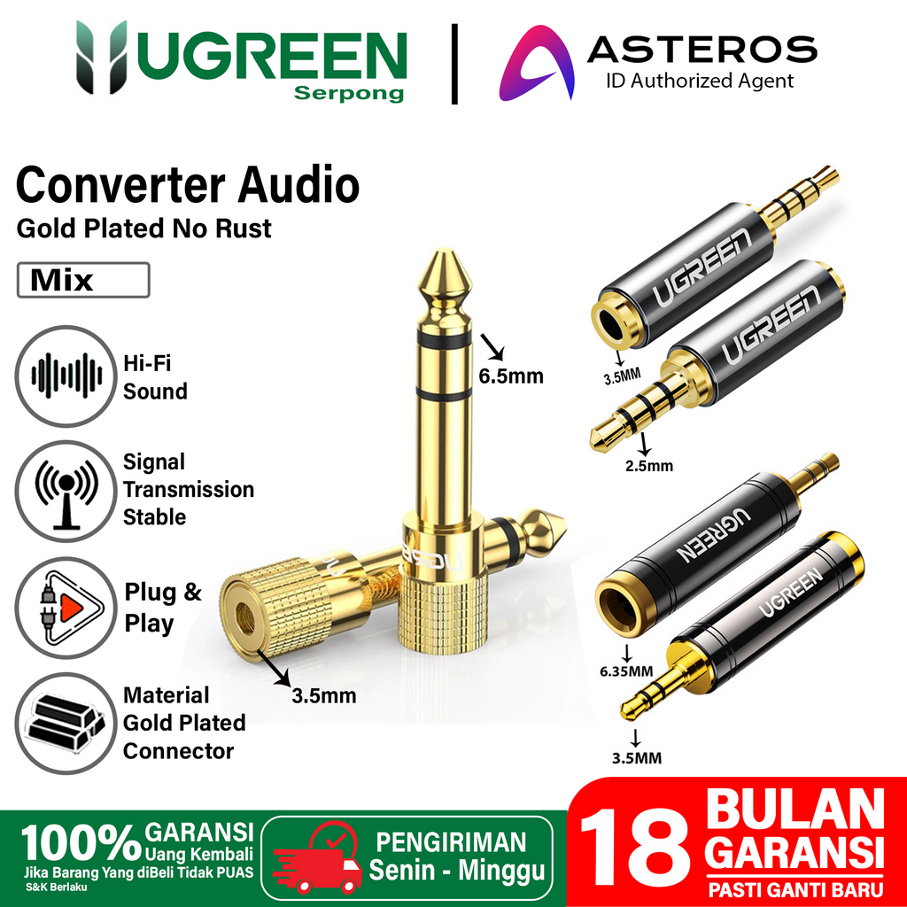 Converter Audio Jack 3.5Mm To 6.35Mm Female 6.5Mm Male dan 2.5Mm To 3.5Mm Male / Female