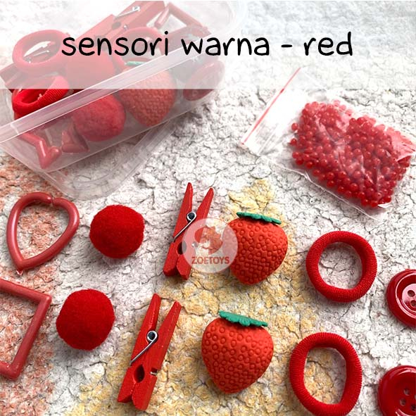 Zoetoys Sensori Warna | Sensory Bin Colored Red Yellow Green Pink | Paket Sorting Color Package Matching Warna Pompom Clothes Pin Waterbeads Kancing Penghapus Rantai Geo Kotak | Mainan Edukasi Anak