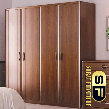 Lemari Pakaian Minimalis Kayu Jati 4 Pintu Slim Kekinian Design