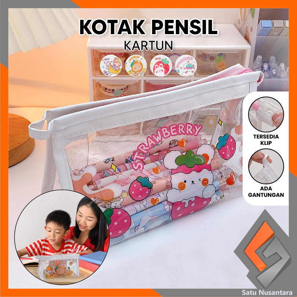 

SN-A60 Tempat Pensil Transparan Motif Kartun Tas Pouch Kosmetik / Tas Kosmetik Travel Multifungsi Ala Korea Pouch Serbaguna