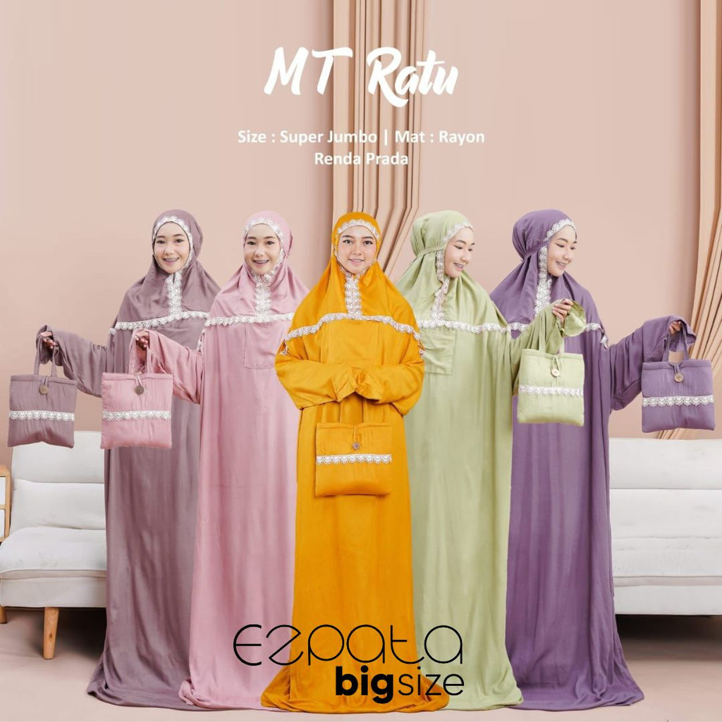 Mukena Ratu Terusan Polos Renda Jumbo Dewasa Bahan Rayon Free Tas Cantik Terbaru