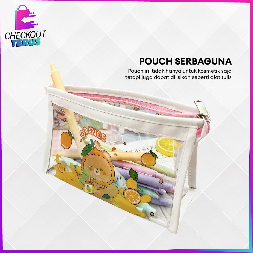 CT A60 Tempat Pensil Transparan Motif Kartun Multifungsi Tas Kosmetik Travel Gaya Korea Tas Pouch Kosmetik Serbaguna