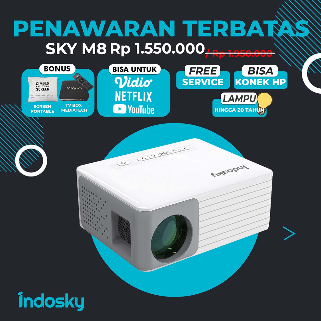 PENAWARAN TERBATAS Proyektor SKY M8 Original Full HD | INDOSKY M8 WiFi | Proyektor Mini Original | Projector Original | Proyektor Mini | Proyektor HD | Proyektor Portable | Proyektor Garansi 1 Tahun | Pusat Proyektor Indonesia