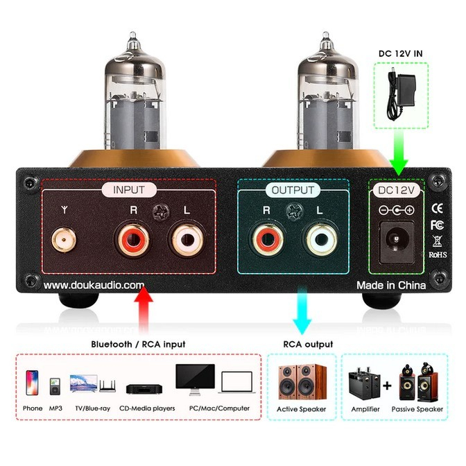 Nobsound Douk Audio P2 Mini Bluetooth 5.0 Vacuum Tube Preamp Amplifier