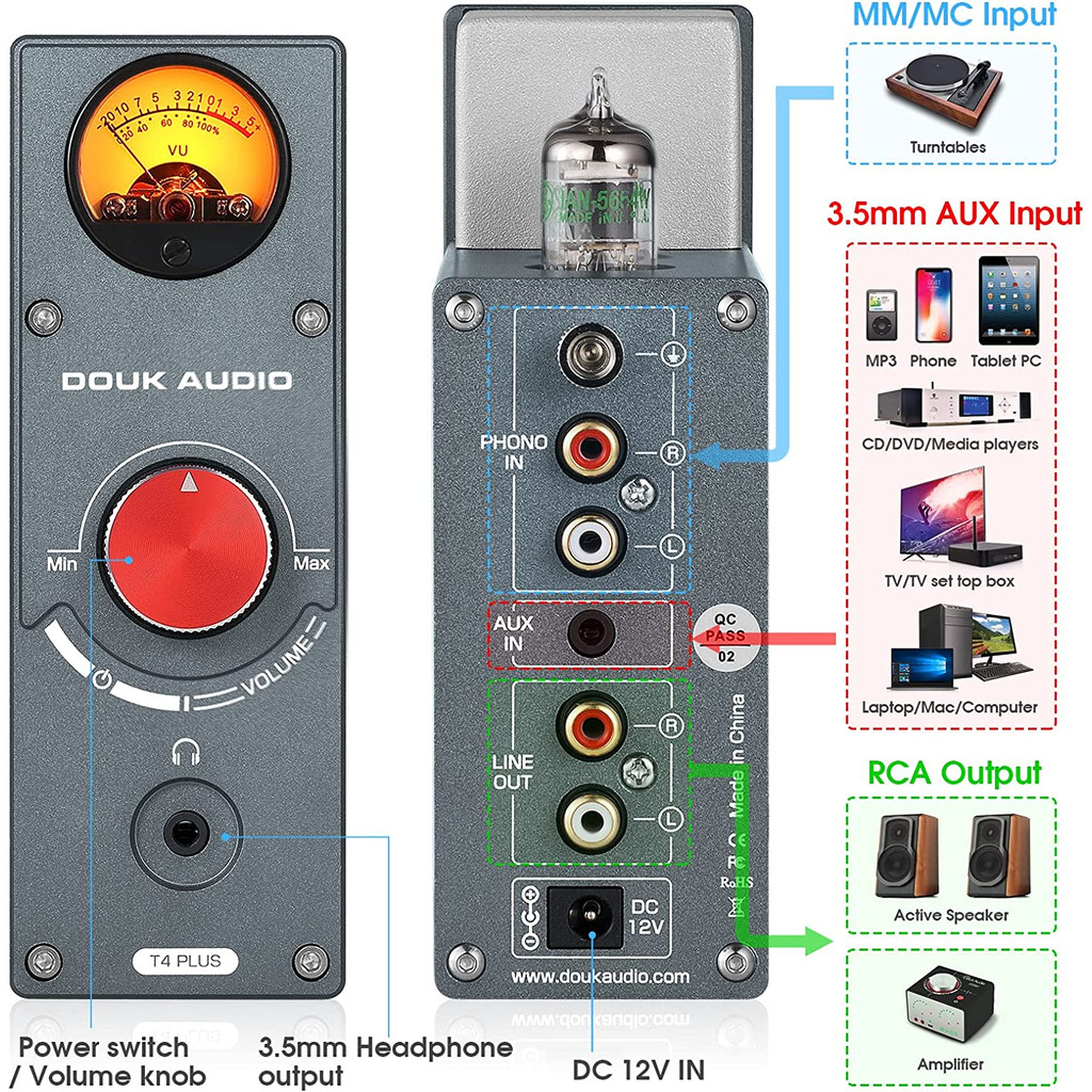 Nobsound Douk Audio T4 Plus T4+ HiFi GE5654 Tube Preamp Amplifier