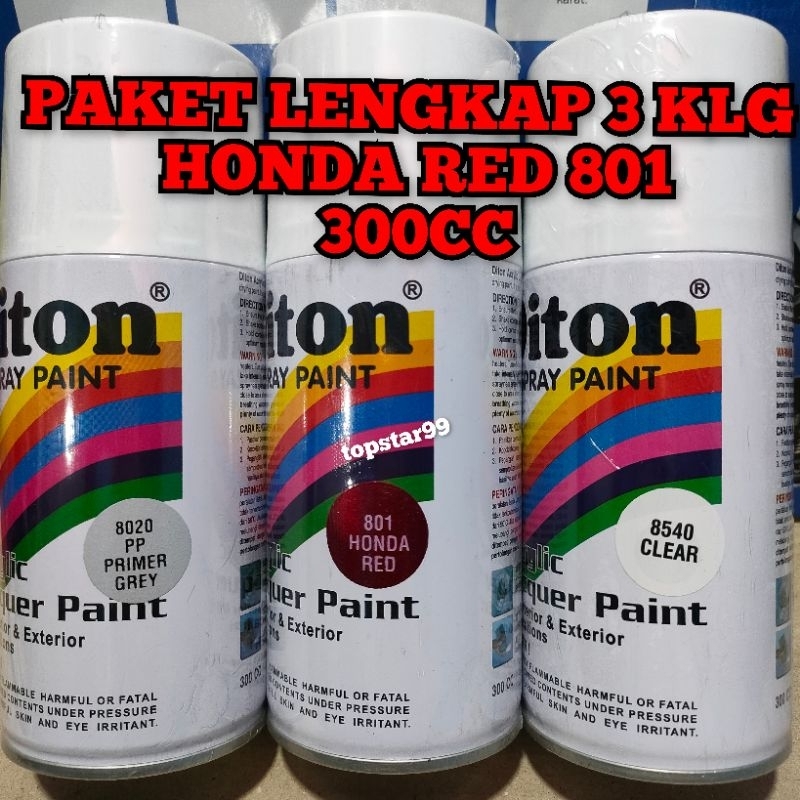 Pilok Cat Diton Paket Lengkap 3 Kaleng 300cc Merah Candy Honda Red 801 Primer Grey 8020 Clear Glosy 8540