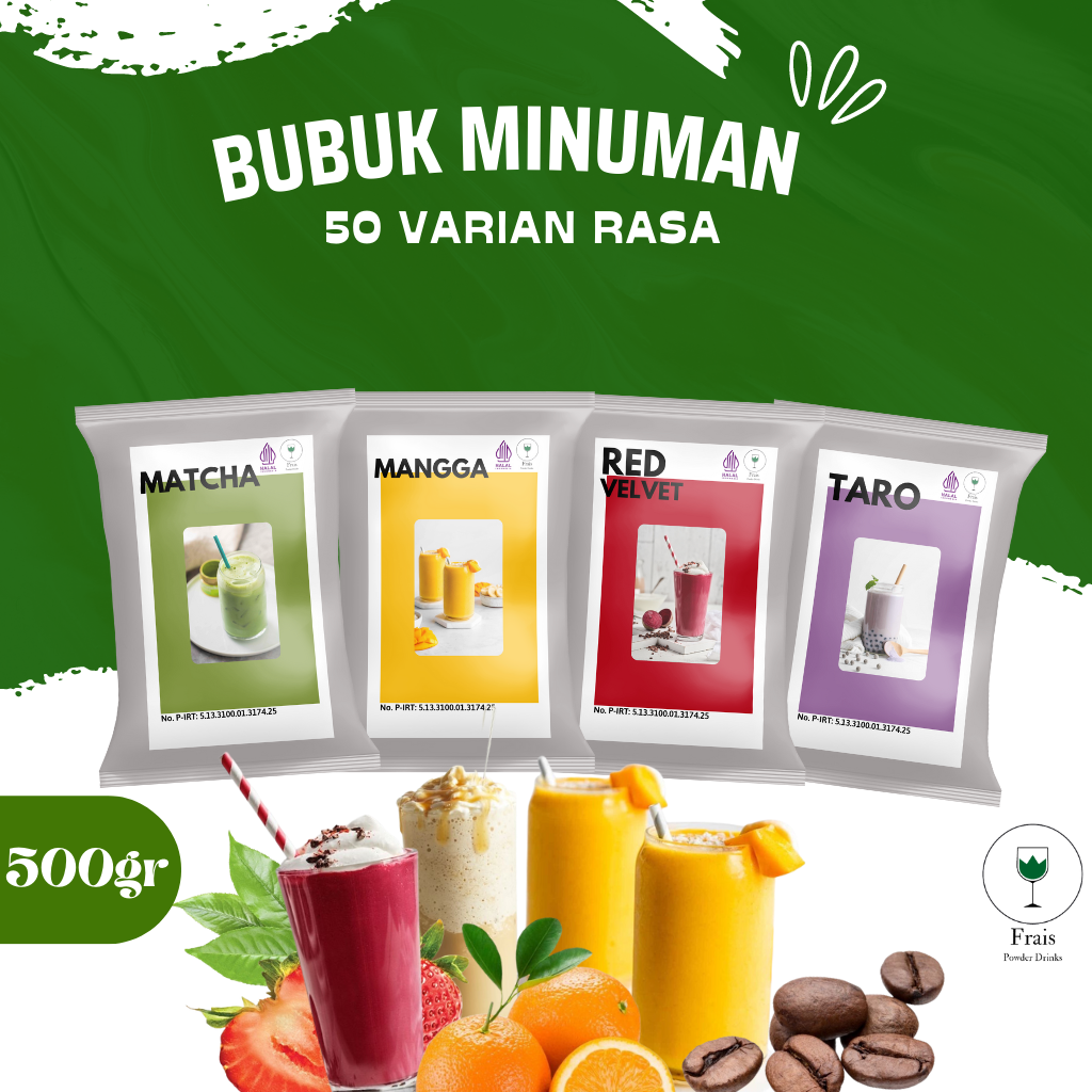 BUBUK MINUMAN RASA 500GR / SERBUK MINUMAN ANEKA RASA / BUBUK MINUMAN KEKINIAN / MINUMAN INSTAN / MINUMAN BOBA / BOBA DRINKS