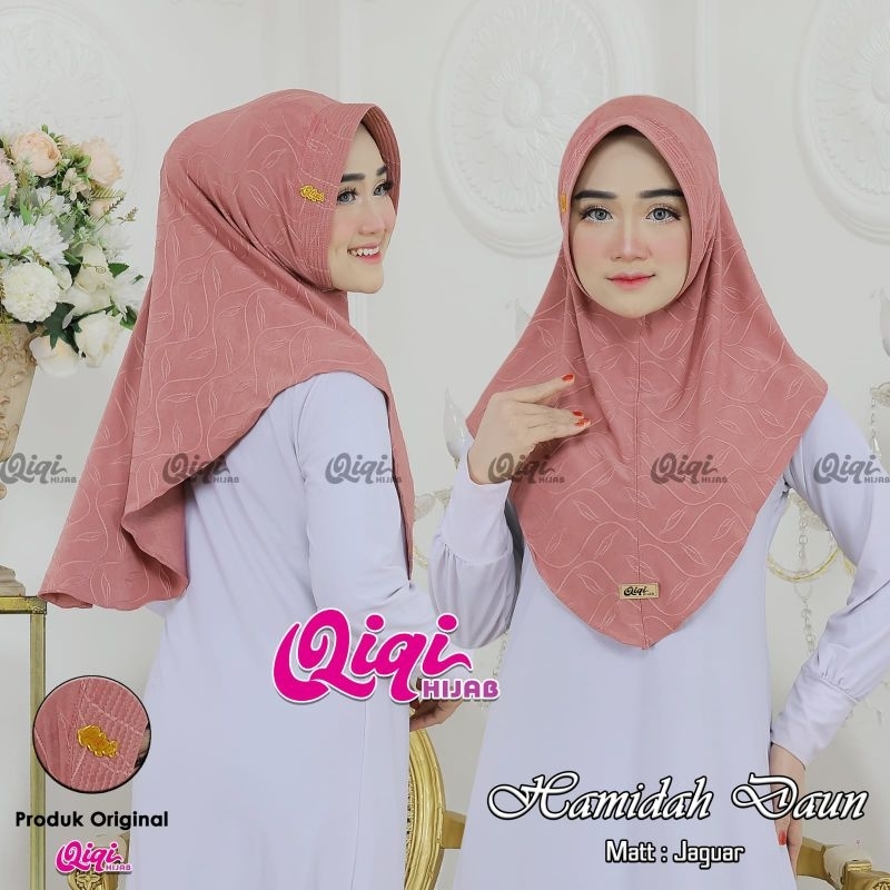 (Qiqi Hijab) HAMIDAH DAUN/GELOMBANG •jilbab instan jaaguuar import•hijab instan bergo pet