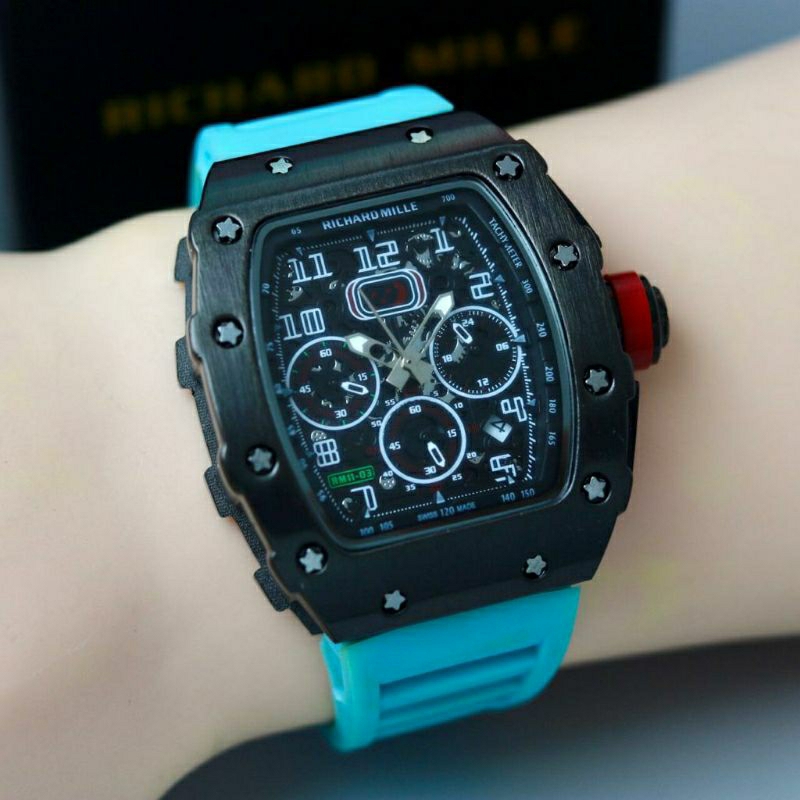 Jam Tangan Pria RM Richard Mile Crono Aktif Body Hitam Tali Tosca - Jam Tangan Pria