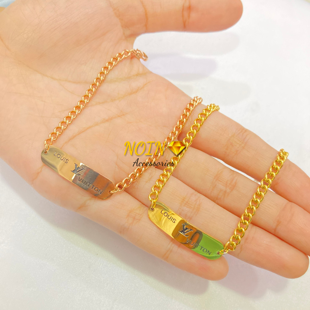 Gelang Titanium Wanita Plat Branded Simple Anti Karat Gold Fashion