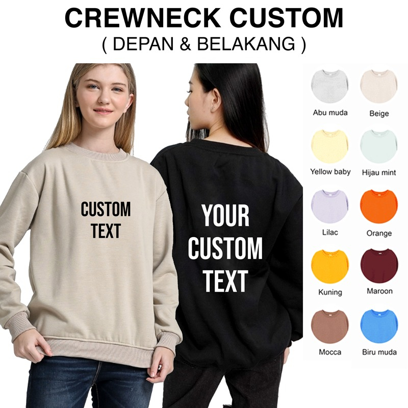 Parisdivarious Sweater Hoodie Sweatshirt Crewneck Custom Depan belakang Bahan Fleece Size S - XXL (Pria &amp; Wanita)